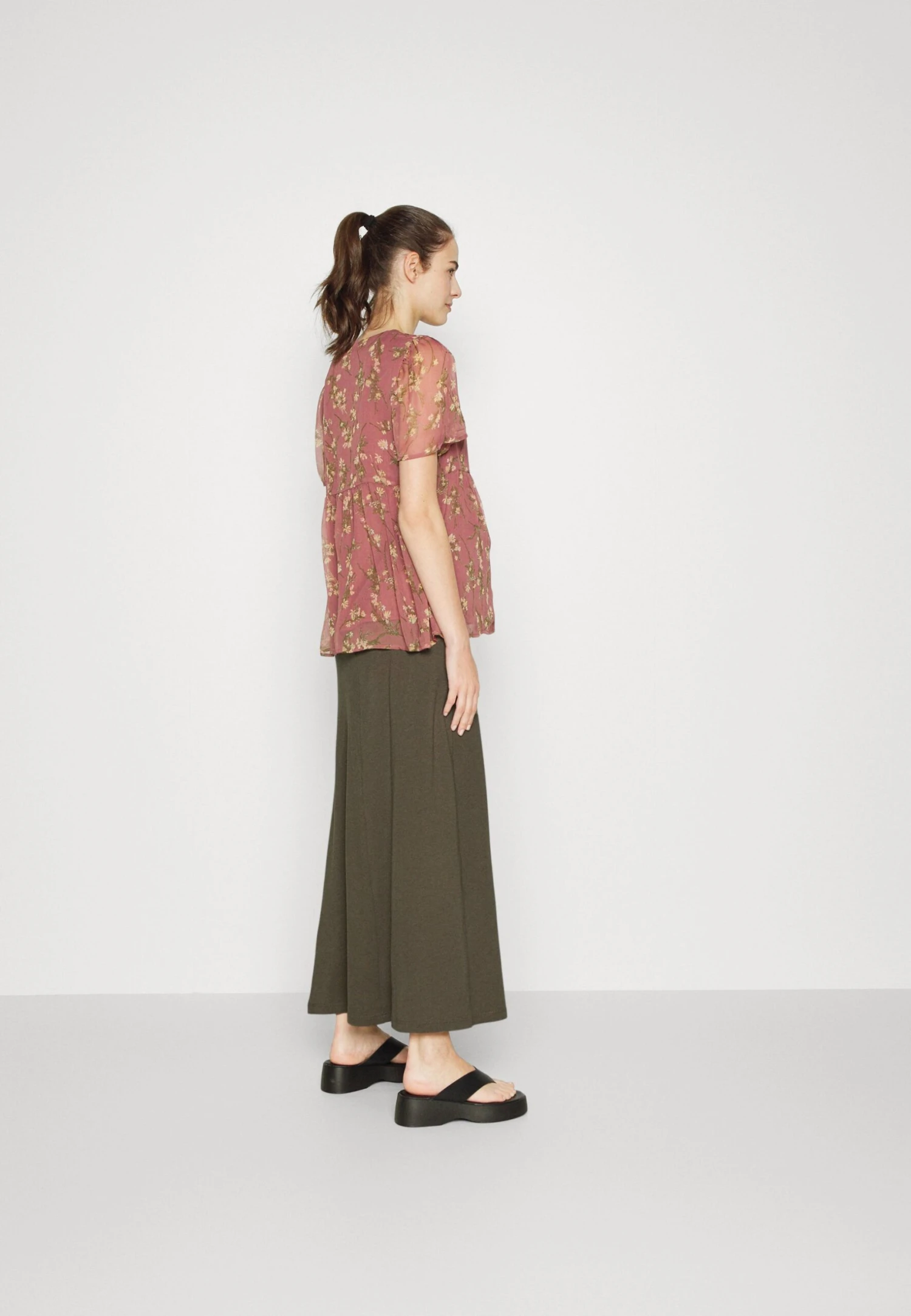Maternity Maxi Skirt With Drawstring Waistband - Maxirok - 606 - Khaki 3 Maternity Maxi Skirt With Drawstring Waistband - Maxirok - 606 - Khaki - Afbeelding 3
