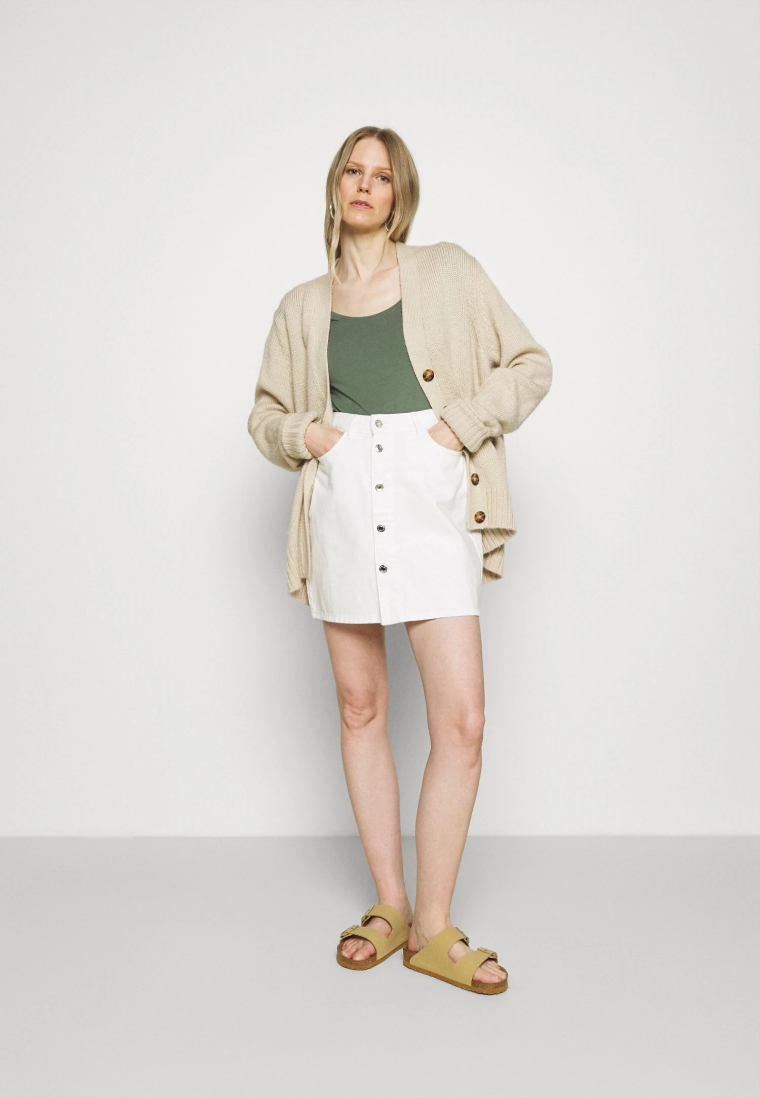 Anna Field 3 Pack - T-Shirt Basic - White/Mottled Light Grey/Light Green 1 Anna Field 3 Pack - T-Shirt Basic - White/Mottled Light Grey/Light Green