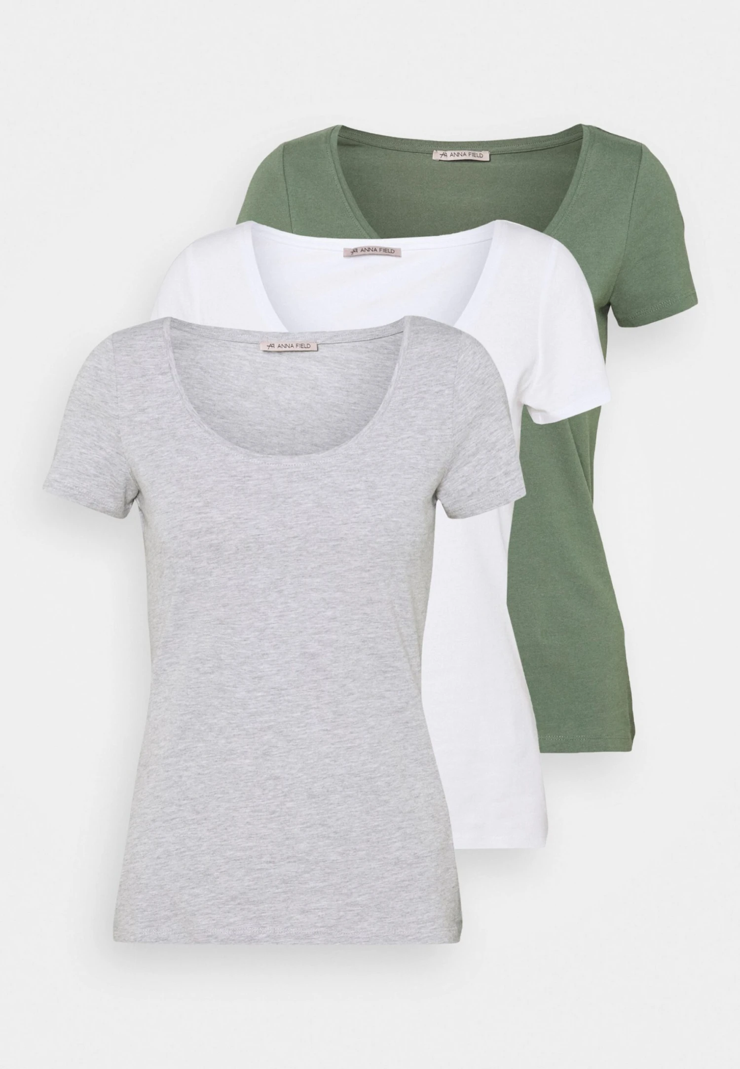 Anna Field 3 Pack - T-Shirt Basic - White/Mottled Light Grey/Light Green 7 Anna Field 3 Pack - T-Shirt Basic - White/Mottled Light Grey/Light Green - Afbeelding 7